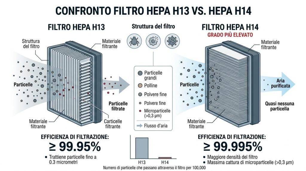 confronto fra filtro hepa13 e hepa14
