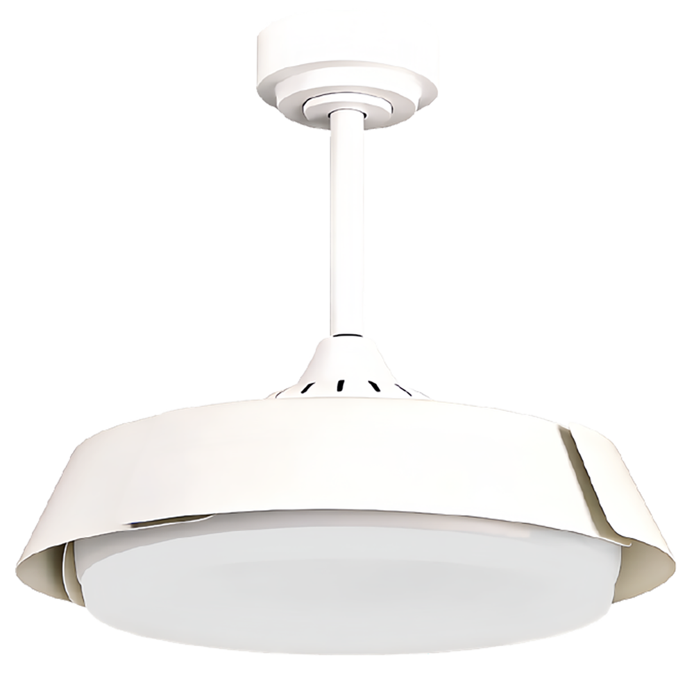 Ventilatore a soffitto RUOTA STYLE bianco con pale a scomparsa / White ceiling fan RUOTA STYLE with retractable blades / RUOTA STYLE Weißer Deckenventilator mit ausklappbaren Flügeln